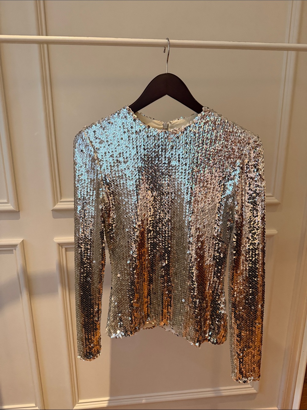 Dior Silver Sequin Long-Sleeve Top